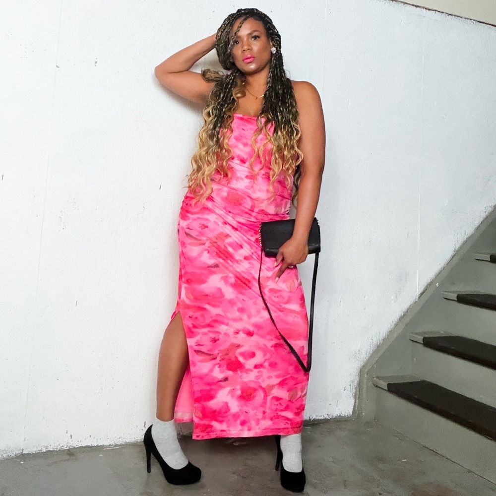 Elegant Pink Tie-Dye Dress, XL